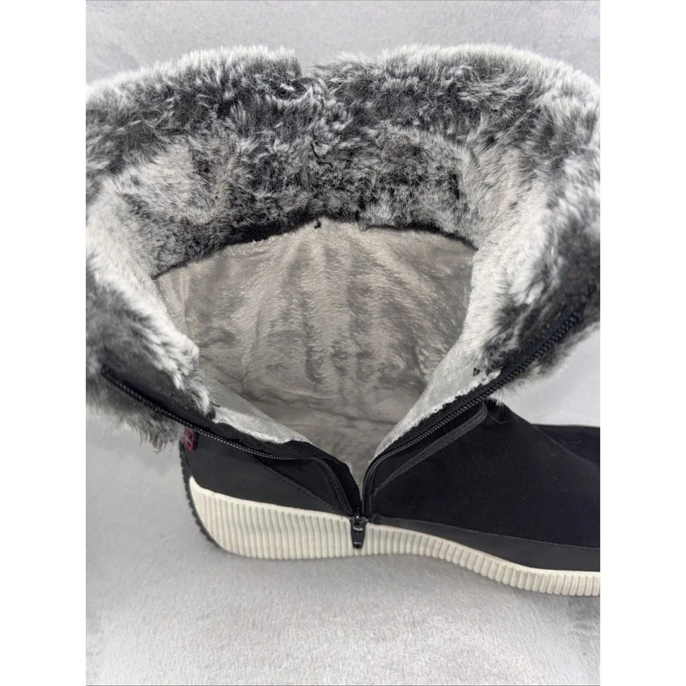 London Fog Collection CHERYL Black And Gray Fur Lined‎ Winter Boots Women's 10